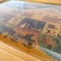 Retro Small Town Antique Street Scene Serving Display Wood Tray & Metal Handles