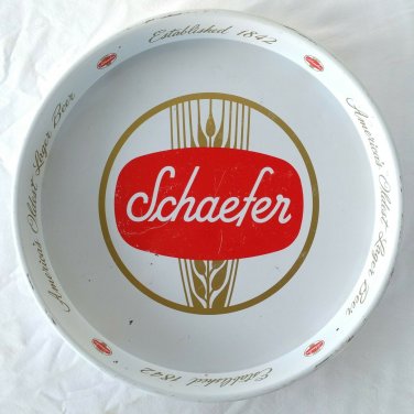 Vintage Schaefer Tip Tray 13" Barkeep Waitress Serving White Red Gold Metal