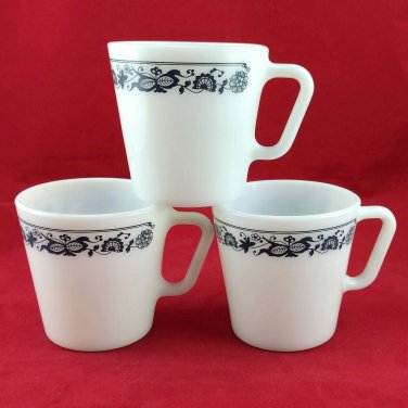 Pyrex 1410 Coffee Cups Vintage Old Town Blue ~ Set of 3 ~ Made in the USA