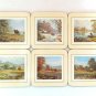 Vintage Cork Back Country Coasters Gilt Edge 4" x 4" Rural Scenes ~ Set of 6