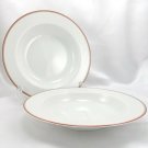 Dansk Tapestries DAMASK Twill Rim Red & Rose Lined Edge 9" Soup Bowls ~ Set of 2