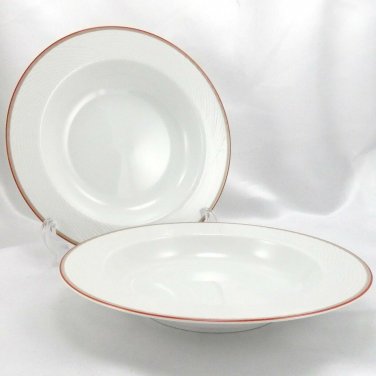 Dansk Tapestries DAMASK Twill Rim Red & Rose Lined Edge 9" Soup Bowls ~ Set of 2
