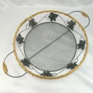 Deep Dish Pie Basket Carrier Metal Maple Leaves & Rattan 10" x 2"