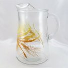Libbey Golden Wheat Pitcher Ribbed Handle Vintage 2qt Pressed Glass with Ice Lip
