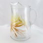 Libbey Golden Wheat Pitcher Ribbed Handle Vintage 2qt Pressed Glass with Ice Lip
