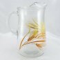 Libbey Golden Wheat Pitcher Ribbed Handle Vintage 2qt Pressed Glass with Ice Lip