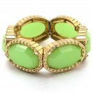 Plastic Faceted Faux Jadite and Gold Tone Bracelet w/ Elastic Stretch Band