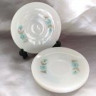 Fire-King Bonnie Blue Floral Saucers 6" Milk Glass ~ Set of 4 ~ Made in the USA
