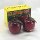 Vintage Wooden Red Apple Salt & Pepper Shakers Antiqued Metal Stems Original Box