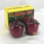 Vintage Wooden Red Apple Salt & Pepper Shakers Antiqued Metal Stems Original Box