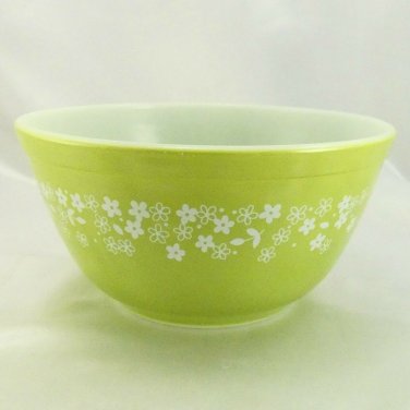 Pyrex 402 Green Bowl Spring Blossom Vintage 1.5 Qt Serving ~ Made in the USA