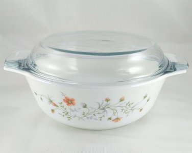 Pyrex England Emily Dish 8" Spring Garden Vintage 1986 w/ Blue Tint 29C Lid