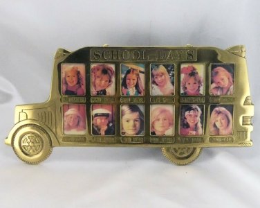 Brass SCHOOL DAYS Picture Frame Wall Hanging 1 - 12 Years 14.75" Long x 7" Tall