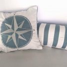Compass Aqua Square 18" x 18" & Matching Rectangular 12" x 18" Striped Pillows