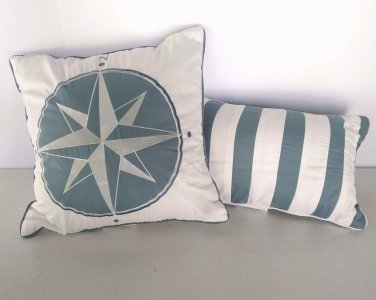 Compass Aqua Square 18" x 18" & Matching Rectangular 12" x 18" Striped Pillows