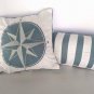 Compass Aqua Square 18" x 18" & Matching Rectangular 12" x 18" Striped Pillows