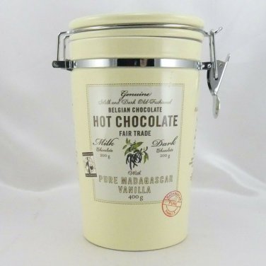 Fair Trade Belgian Chocolate Swing Top Canister Ceramic Jar w/ Chrome Wire Bail