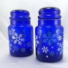 LIBBEY Keepsake Gift Jars Cobalt Blue Glass White & Aqua Snowflakes 7" w/ Lid