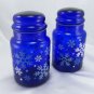 LIBBEY Keepsake Gift Jars Cobalt Blue Glass White & Aqua Snowflakes 7" w/ Lid