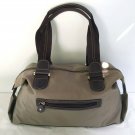 Liz Claiborne Purse Handbag Tote Zippered Nylon Vinyl Beige & Brown
