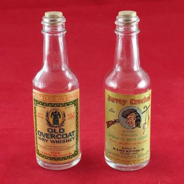 Whiskey Bottle Salt Pepper Shakers Novelty Hillbilly Labels with Plastic Lids