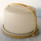 Tupperware Cake Keeper Tote Harvest Gold Tray & Handle w/ Sheer Lid 3 Piece Set