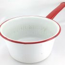 Vintage Enamelware White Pot 1½ Quart w/ Red Trim & Handle