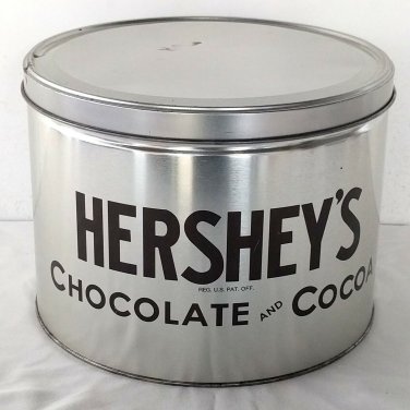 Hershey's Chocolate and Cocoa Silver Candy Tin 10" Round x 7.5" Tall ~ EMPTY