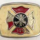 Maltese Cross Enameled VFD Belt Buckle Steel Vintage Logo 2-3/4" x 2"