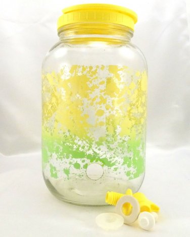 Anchor Hocking Sun Tea Beverage Spout Dispenser Spring Spatter Yellow Green
