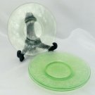 Vintage Embossed Plates 6" Green Vaseline Glass Bread Salad Serving ~ Set of 3
