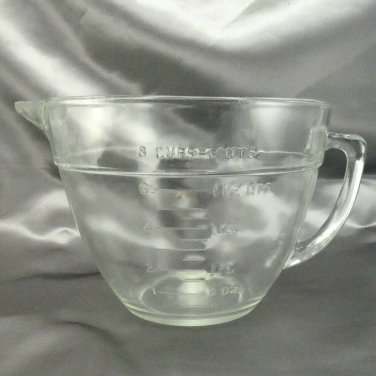 Fire-King Clear Glass 2qt Measuring Cup Embossed Batter Bowl ~ Made in the USA