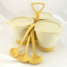 Vintage Tupperware 757 Condiment Caddy Harvest Gold & Almond Complete w/ Spoons