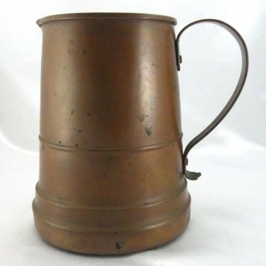 Copper Colonial Tankard Style Pitcher Vintage 2 Quart w/ Hammered Coat of Arms