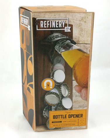 Bottle Opener Magnetic Cap Catching Faux Vintage Metal & Wood by Refinery