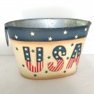 USA Galvanized Oval Bucket 16" Faux Vintage Decorative Americana Distressed