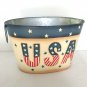 USA Galvanized Oval Bucket 16" Faux Vintage Decorative Americana Distressed