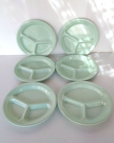 King-Line Melamine Divided Plates #103 Mint Green 3 Compartment 10&Acirc;&frac34;" - Set of 6
