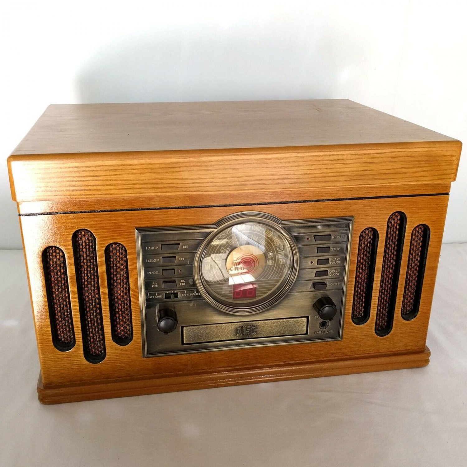 Crosley CR73 Phonograph AM/FM Radio CD & Cassette Player in Solid Wood ...