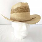 Vintage TEXAS HATS Straw Cowboy Hat Beige with Dark Brown Stripe Size 7-1/8"