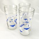 Vintage Blue White Sailboats Tumblers 14 oz Heavy Pressed Glass Beaded Shoulder