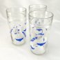 Vintage Blue White Sailboats Tumblers 14 oz Heavy Pressed Glass Beaded Shoulder