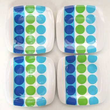 Melamine Plastic Square Plates 9" Square w/ Rounded Corners Blue & Green Spheres
