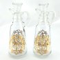 Anchor Hocking Oil Vinegar Cruets w/ Stoppers Gold Tone Filigree ~ Small Chip