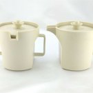 Tupperware 1414 1415 Sugar Creamer Almond Beige Push Button Lids Made in the USA