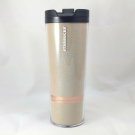 Starbucks 2012 Tumbler 16oz Beige Fabric w/ Double Copper Color Stripes