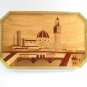 Inlaid Wood Tray Dome & Tower Building Skyline w/ Brass Handles & Filigree Edge