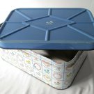 Vintage Floral Bread Tin w/ Wreath & Heart Check & Blue Lid 13.5" x 9.5" x 6"