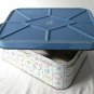Vintage Floral Bread Tin w/ Wreath & Heart Check & Blue Lid 13.5" x 9.5" x 6"