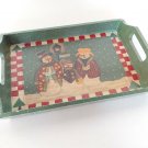 Country Holiday Snowman Display Tray Home Decor Faux Vintage Crackle Paint
